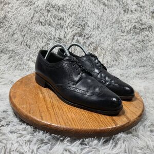 Vintage Hanover Masterflex Men Size 9D Black Leather Blucher Wingtip Dress Shoes